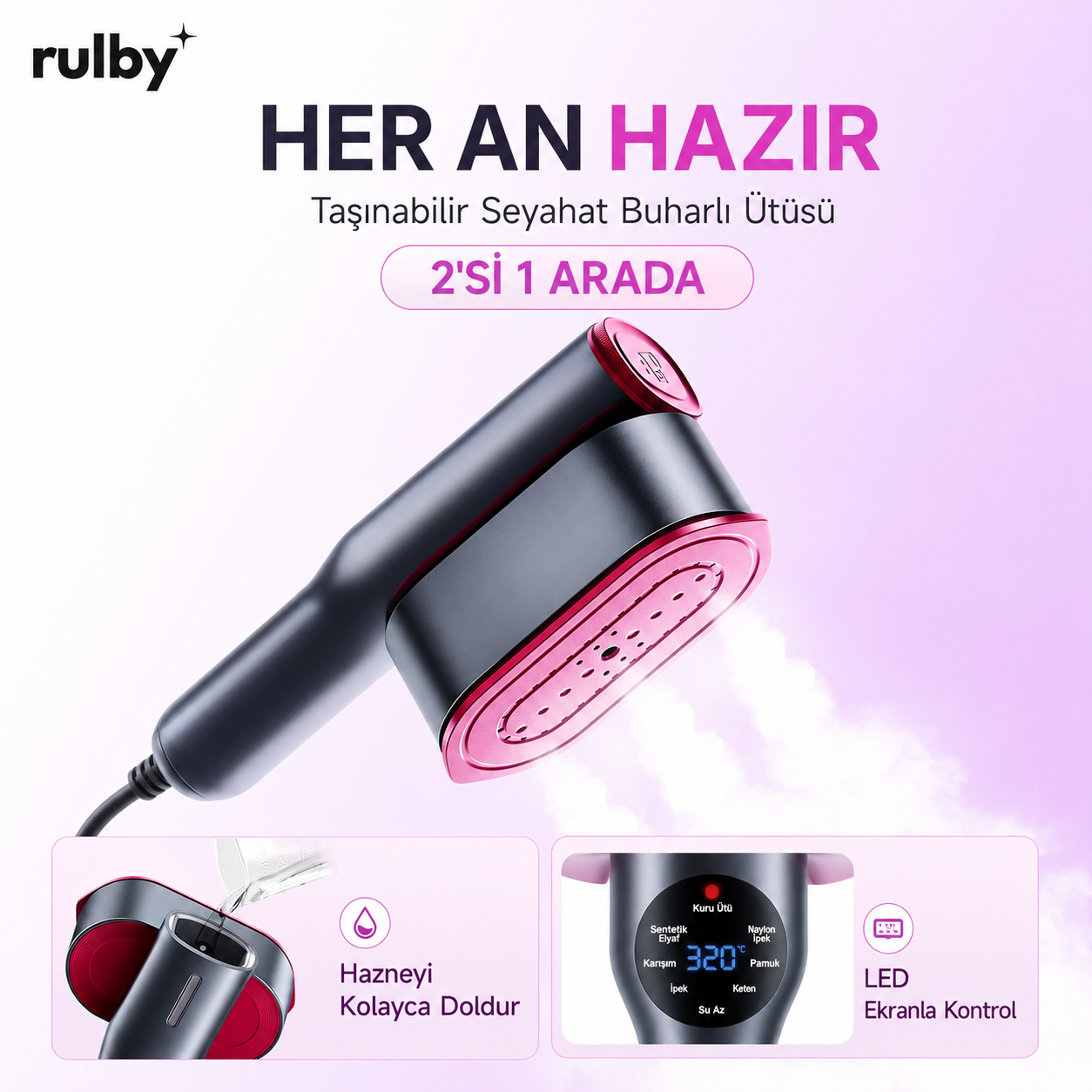 Rulby™ Steamer 2'si 1 Arada Seyehat Ütüsü